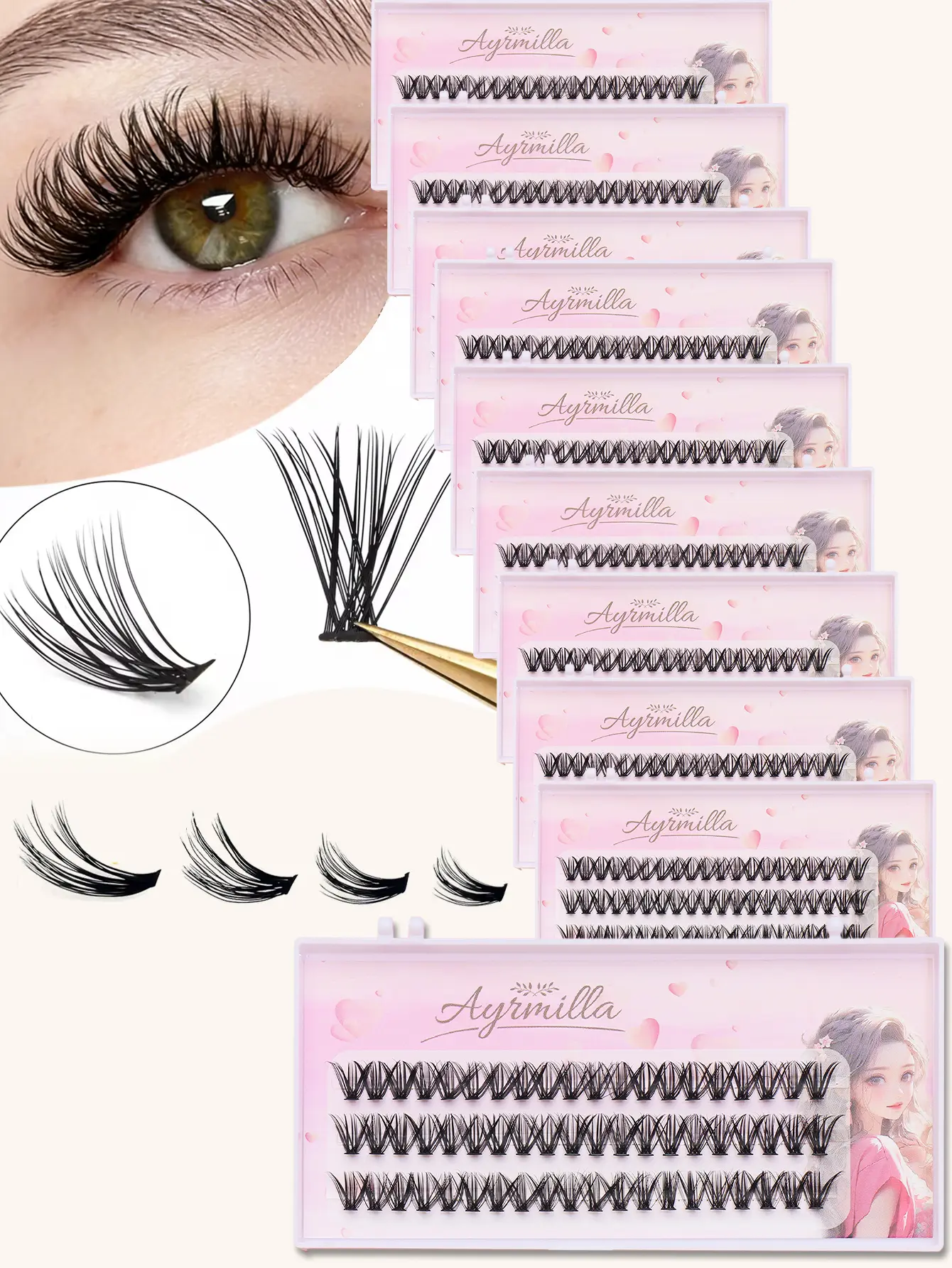 Wholesale 5 Boxes Makeup D Curl False Eyelashes, 10-12mm 40D Single Cluster, High-Capacity Short Dense Lengthening Natural Lashes, Suitable for Parties, Everyday Work Meetings