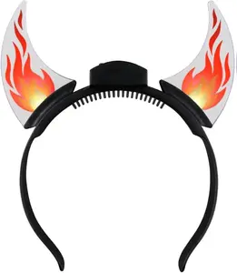 Dancing Flames Light Up LED Devil Horn Headband - Comfy Black Acrylic Horns with Yellow Orange & Red Flames - Perfect for Raves Festivals Halloween & More - Batteries Replaceable