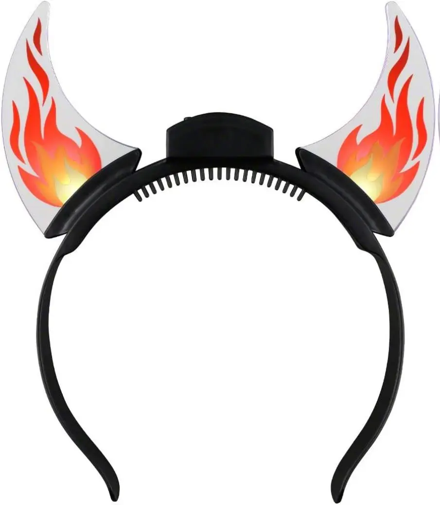 Dancing Flames Light Up LED Devil Horn Headband - Comfy Black Acrylic Horns with Yellow Orange & Red Flames - Perfect for Raves Festivals Halloween & More - Batteries Replaceable