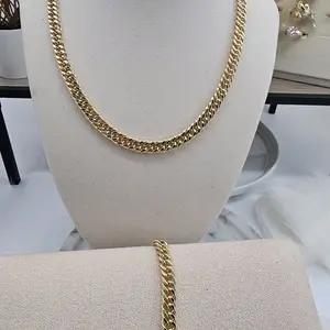Cubana Piana Set with Extension Chain Size 18-20 Inches Bracelet 7-9 Inches Gold Tone Fashion Jewelry