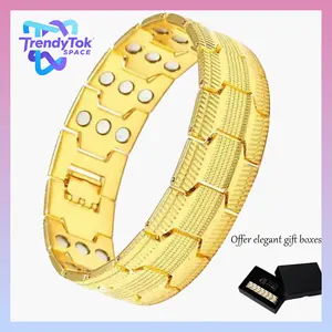 Gold Copper  for Men, 3X Ultra Strength  , 99.99% Pure Copper with 3500 Gauss Neodymium Magnets, Adjustable magnetic therapy bracelet
