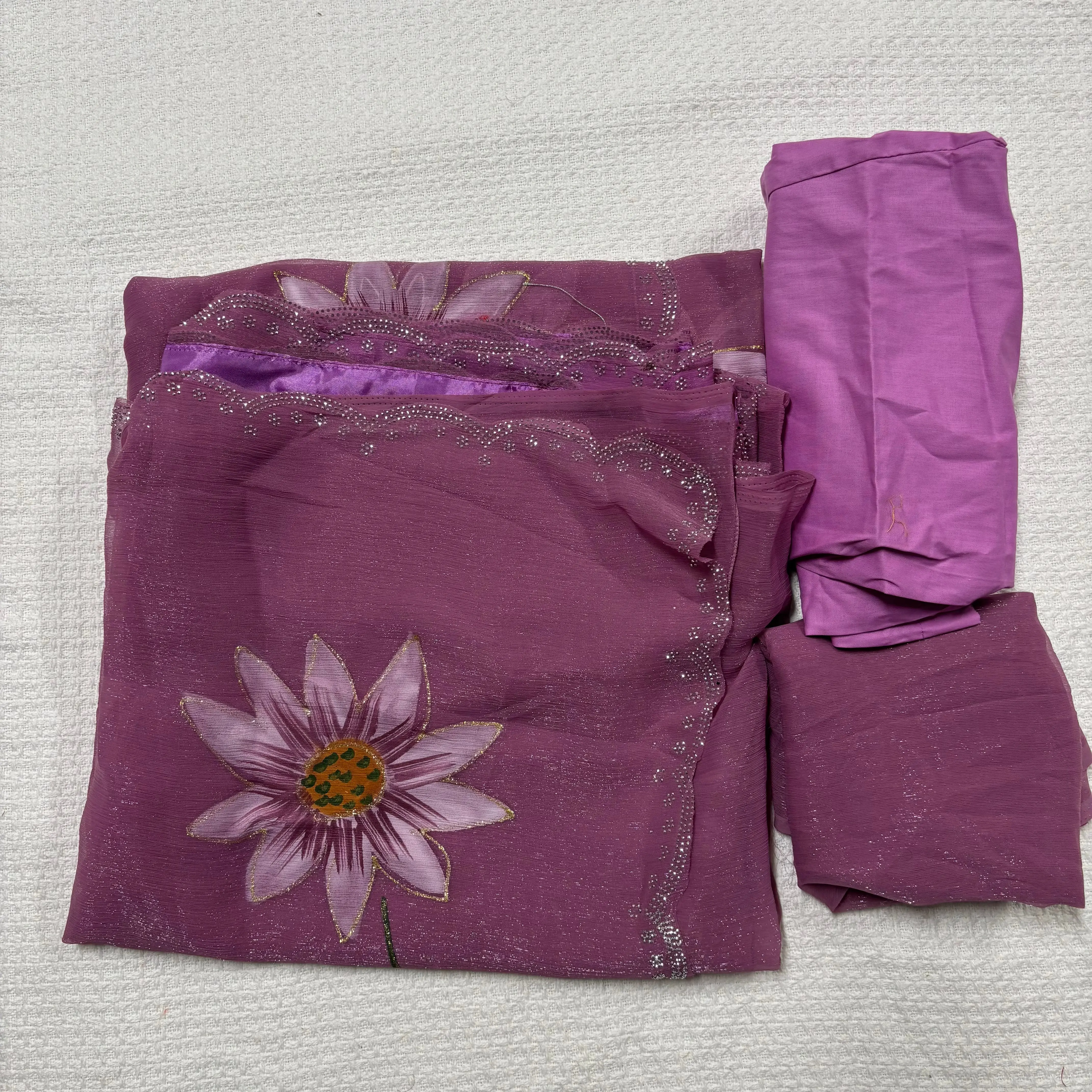Shimmer-brush Seroski Work Saree With Unstiched Blouse and Stiched Peticoat.