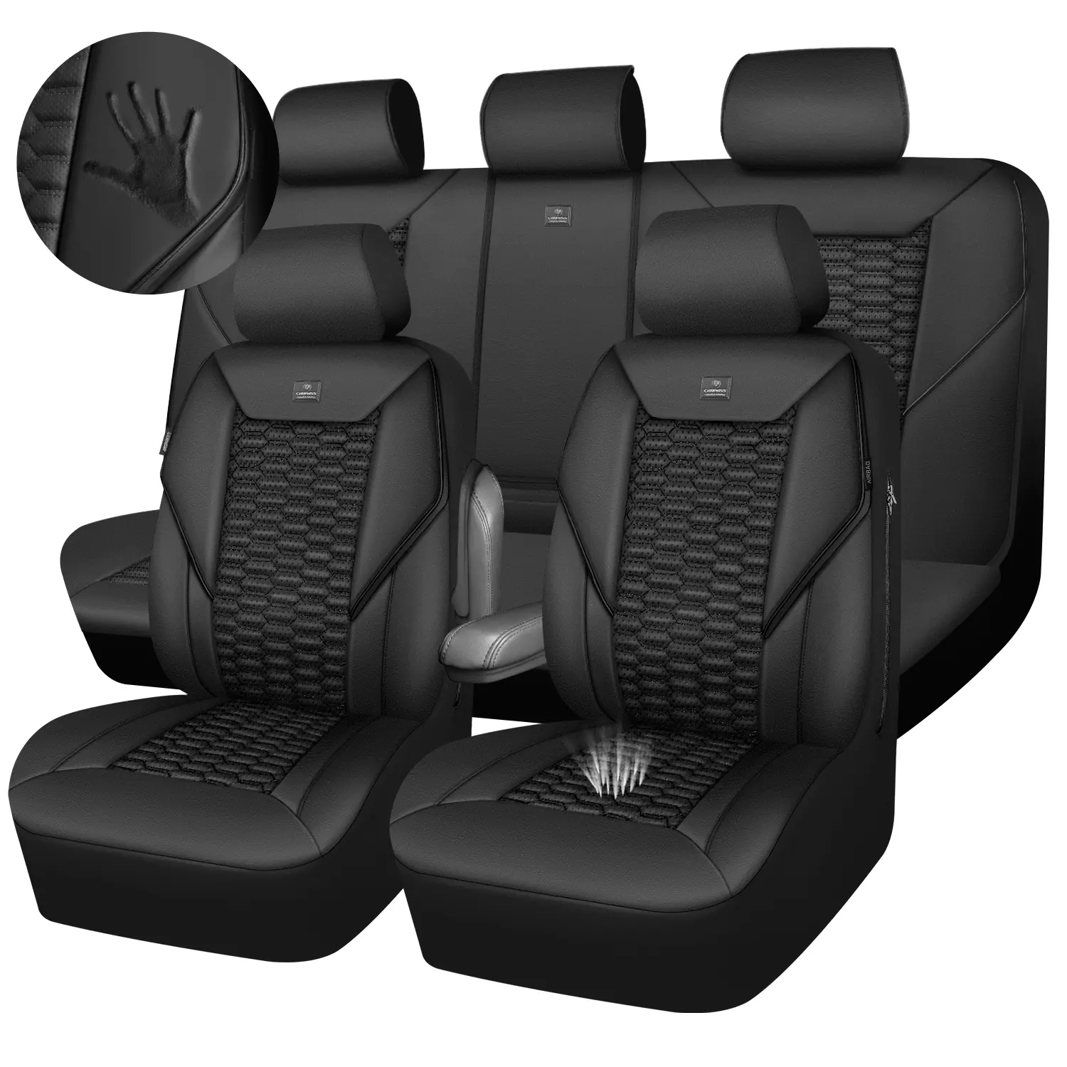 All Black Leather Foam Mesh Leather Car Seat Cover