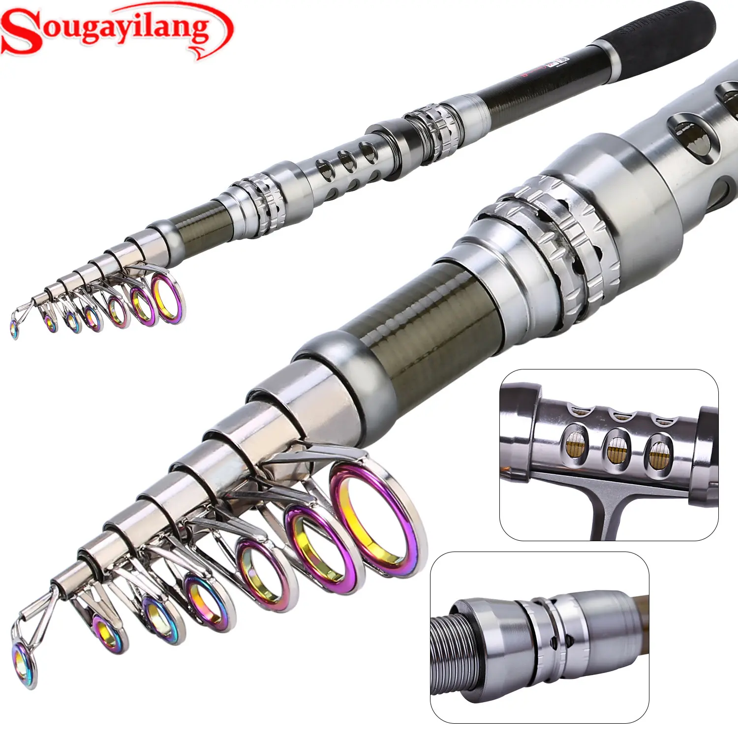Sougayilang 6-10.8FT Carbon Fiber Telescopic Fishing Rod - High-Performance Fishing Rod with Ceramic Guide Rings for Outdoor Fishing