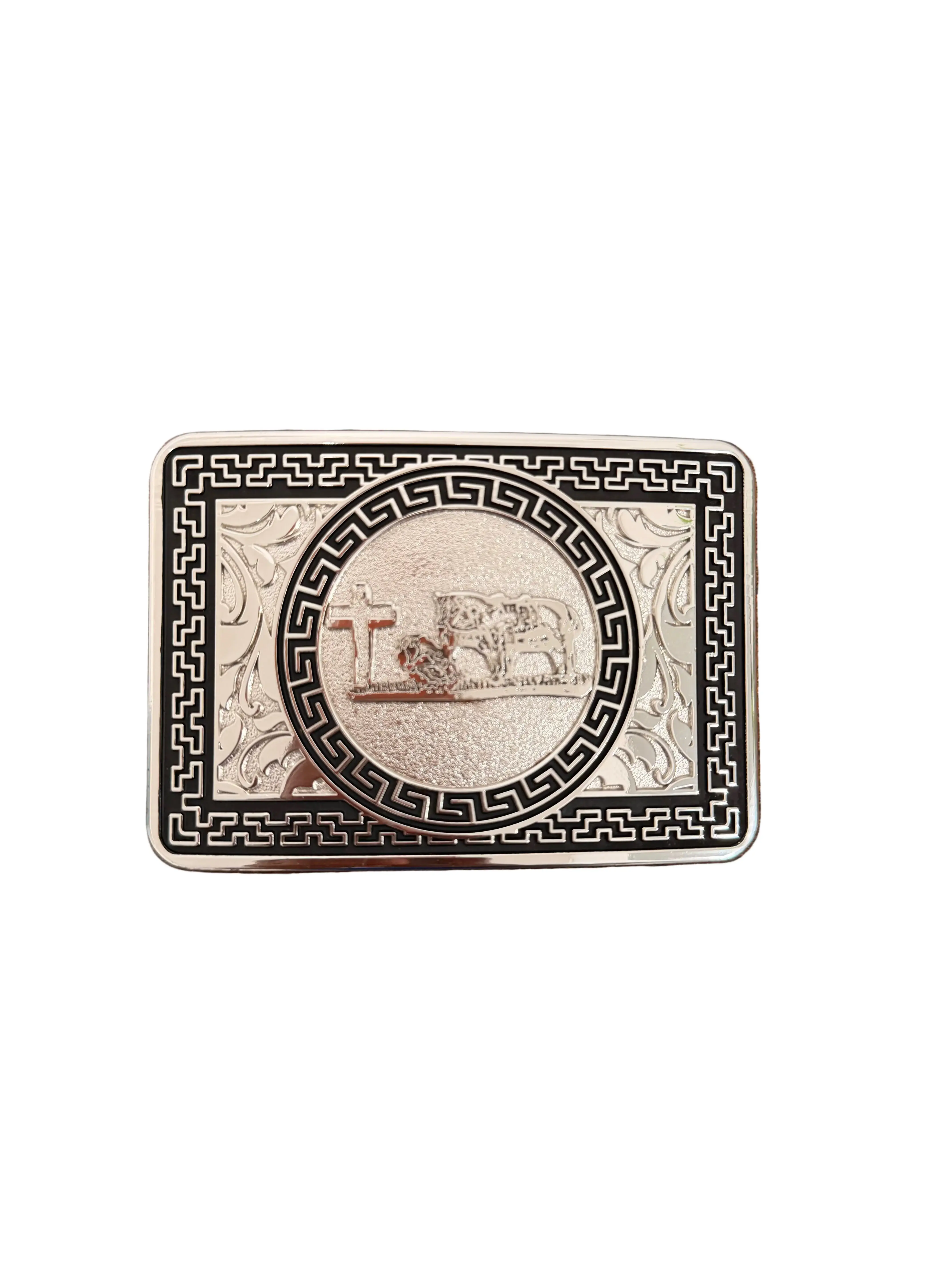 SQUARE BLACK-SILVER RIDER BUCKLE WITH CROSS