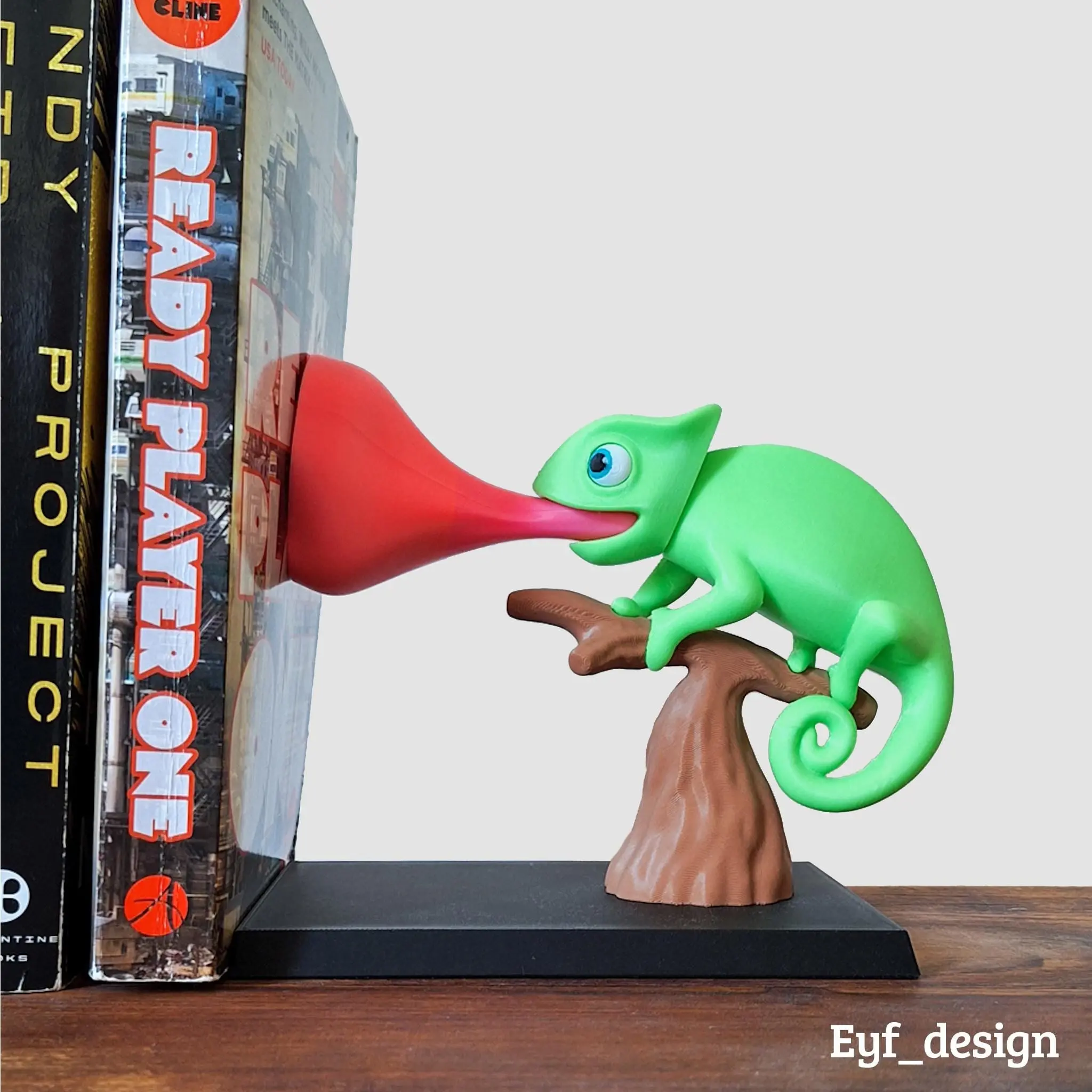 3D Printed Chameleon Bookend, Weighted Reptile Shelf Decor | STICKY