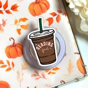 Reading Fuel Coffee Phone Grip, Book Lover Pop Socket, Cute Iced Coffee Reader Aesthetic, Bookish Gift for Readers, Cozy Study Vibe Phone Stand Holder