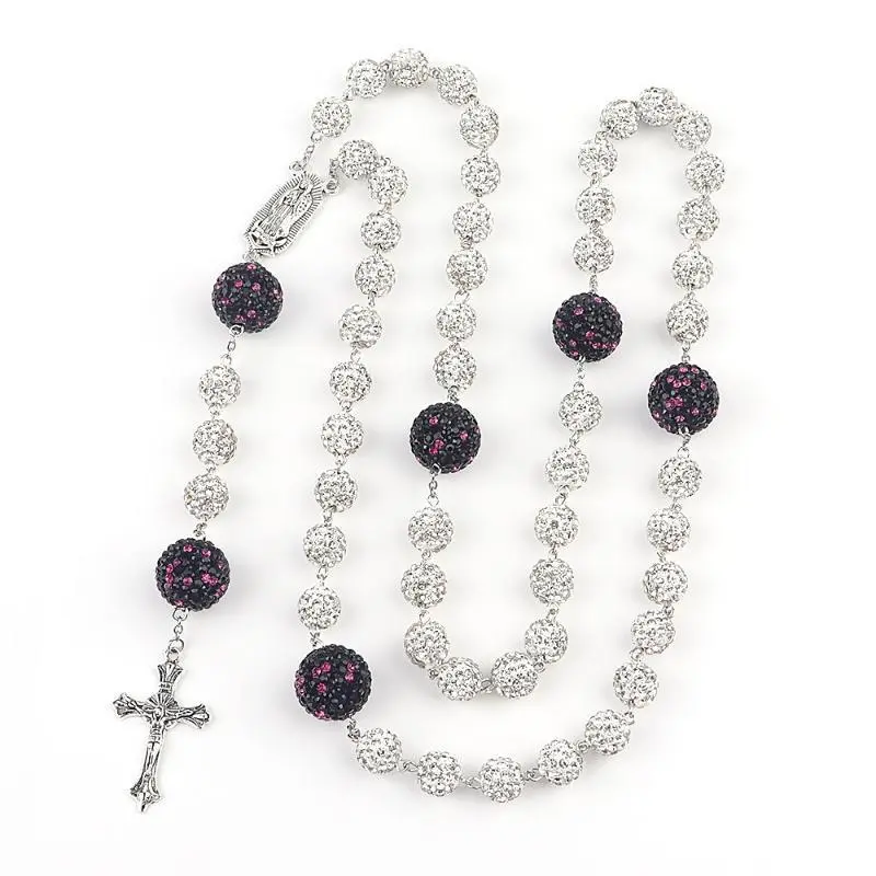 Long rosary cross necklace Sweater necklace Diamond gradient ball chain Men's and women's accessories Crystal cross pendant Long rosary cross necklace Sweater necklace Diamond gradient ball chain Men's and women's accessories Crystal cross pendant