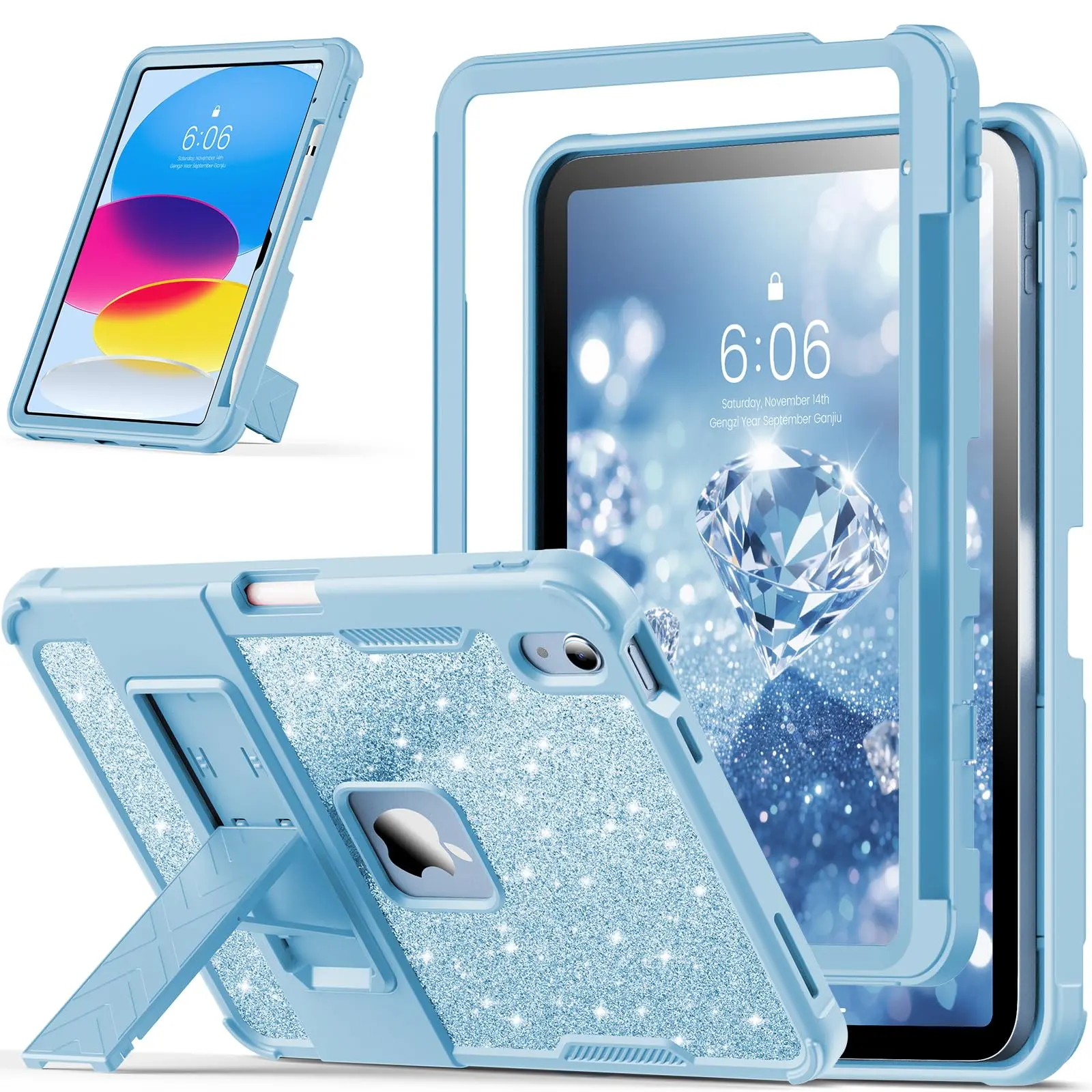 INFILAND Kids Case for iPad A16 11th/10th Generation 11/10.9 Inch 2025/2022 | Glitter Cute Rugged Heavy Duty Shockproof Protective Cover with Kickstand for Girls, Women, Kids