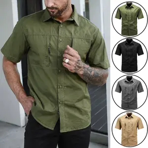 Men’s Vintage Short-Sleeve Menswear Shirt - Multi-Pocket Stylish Workwear Top for Outdoor, Day Casual Use with Multiple Colors