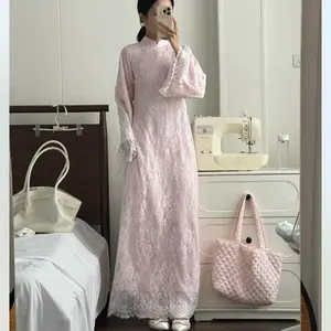 White Lace Ao Dai with Pink Pants - Elegant Traditional Vietnamese Dress for Women