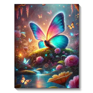 5D DIY Diamond Painting Set Butterfly Flowers in the Jungle Full Diamond Embroidery Cross Stitch Mosaic Inlay Rhinestone Art Wall Decorative Painting