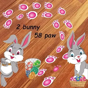 60 Pieces Easter Bunny Footprint Stickers for Floor Decorations Bunny Paw Print for Home Party Egg Hunt Game Supplies 12 Sheet