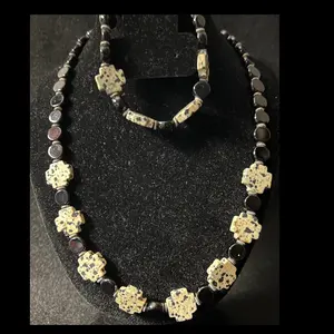 Dalmatian Jasper &  Black Onyx Cross Jewelry Set