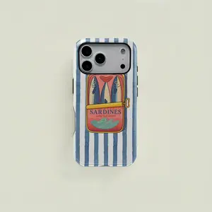 Retro Blue and White Striped Sardine Can Design, Double-layer Protective Case, Sturdy and Durable 2-in-1 Case,phone Case Suitable for Iphone 11/12/13/14/15/16/17 Pro Promax Plus Air, Simple and Stylish