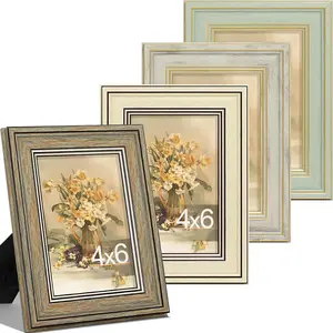 4x6 Picture Frame Set of 4, Vintage Photo Frame for Wall or Tabletop, Display 4x6 Pictures, Rustic Farmhouse Home Decor, Multicolour