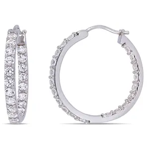 3.6 CT TGW Created White Sapphire Hoop Earrings Silver