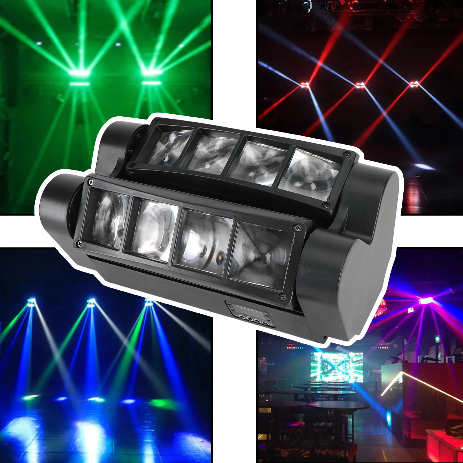 Portable‌ 8LED Spider Moving Head Light / Rotating Ball Laser Beam Strobe Light  – for Clubs Bars Stages Home Party