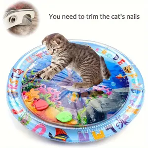 Anti-splash interactive cat game mat with floating fish design - durable PVC material, suitable for tap water, indoor entertainment and boredom relief, water experience, kicking toy available in 4 seasons: spring, summer, autumn and winter Animal Paws
