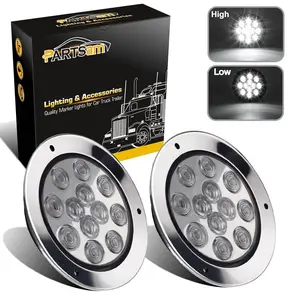 Partsam 2PCS 12 LED White 4" Round Backup Reverse Lights Marker w/ Stainless Rings Sealed