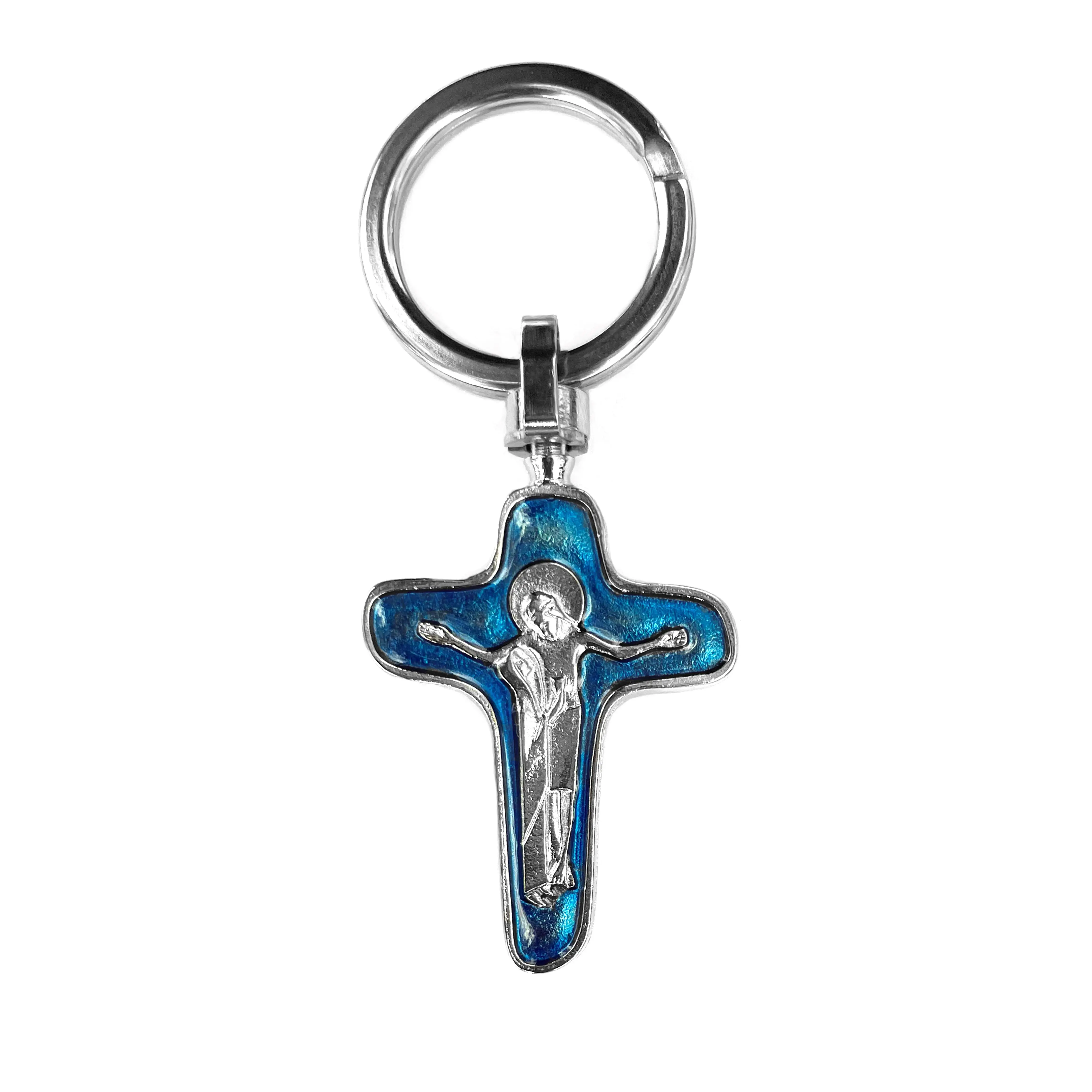 Sorrowful Mother Passion Crucifix in Blue Enamel keychain