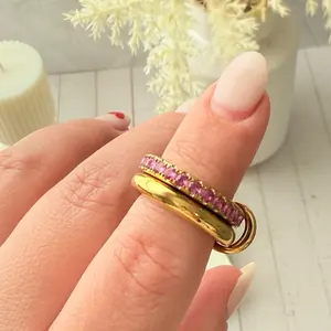 Ring Diva - Gold Plated Pink Stone Stacking Ring for Women's Fashion Jewelry Collection Elegant Design Stacking Ideal for Everyday Wear or Special Occasions