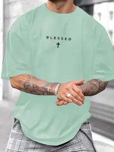 Men's Trendy Art Letter Cross Graphic Print Short Sleeve Loose Fit Round Neck Street Style Streetwear Summer Fashion Essential, Must-Have Casual Wear