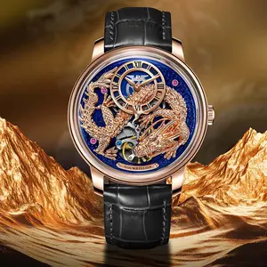 For Lucky Harvey Men's Luxury Automatic Mechanical Wrist Watch Unique Dragon Design Diver Feature Business Leather Strap 22mm
