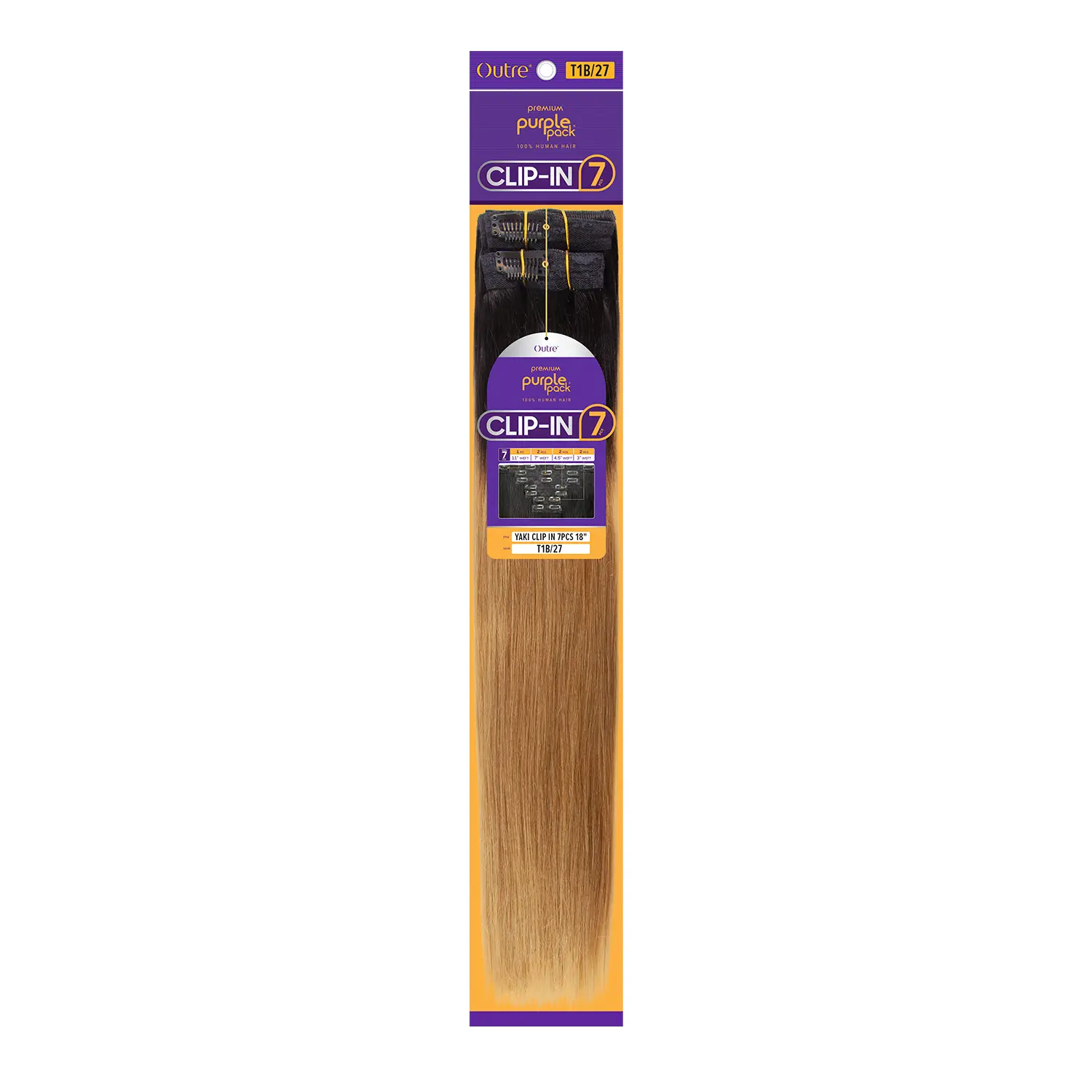 Outre Premium Purple Human Hair Clip-in Extensions - 7Pcs Yaki Straight Weave, Tangle Free & Shed Free Hair Extensions Clip, Yaki Clip-In