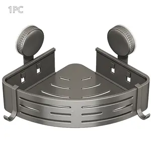 Space Aluminum Bathroom Suction Cup Storage Rack, No-Drill Wall-Mounted Washbasin, Washstand, Toilet Triangle Basket Storage Shelf Square Storage Rack shower room Plastic Corner Shelf
