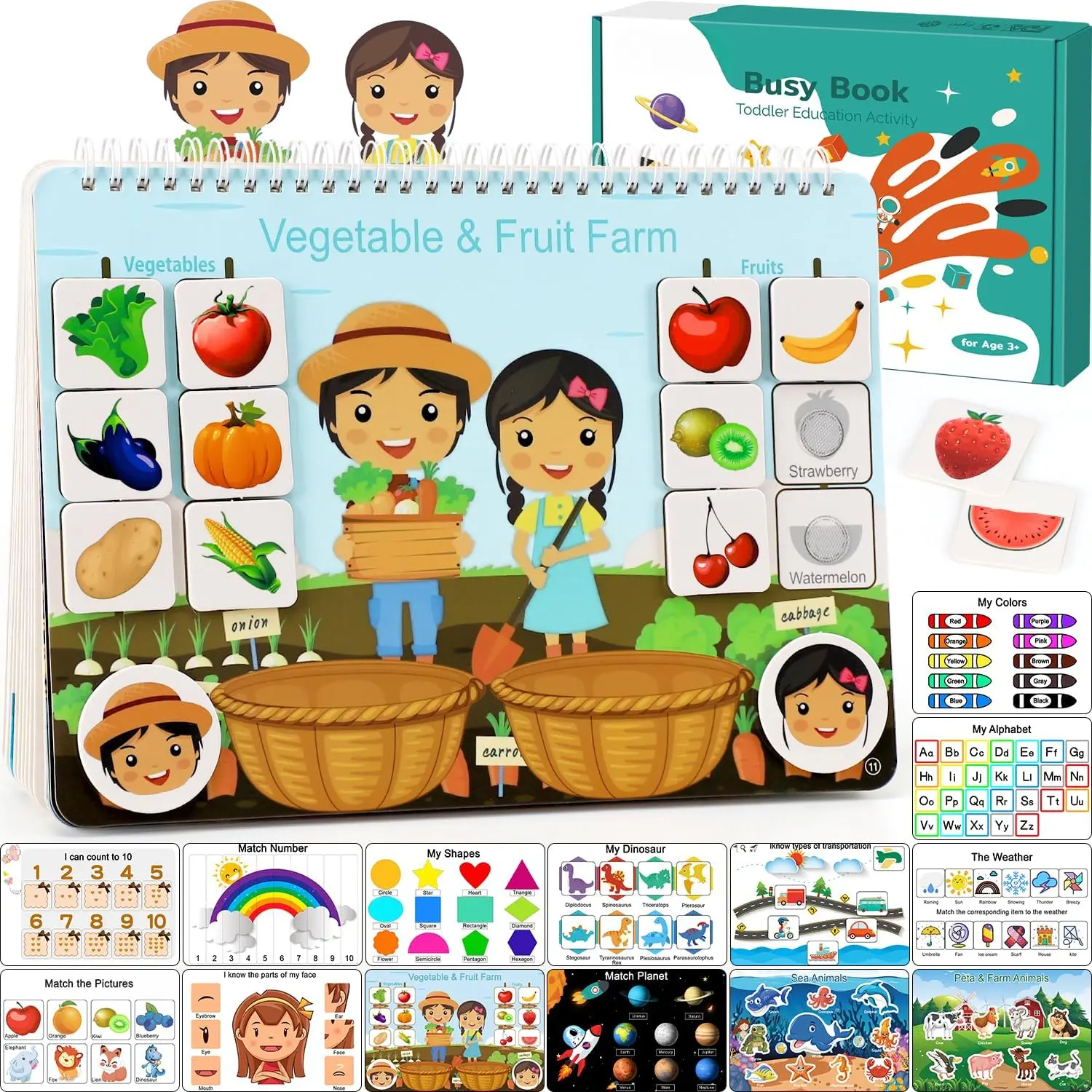 Montessori Busy Book for Toddlers Ages 3-6| Preassembled Sensory Toy for Autism & Fine Motor Skills| Preschool Learning Activities Binder| Homeschool Supplies| Gift for 3+ Year Old Boys Girls