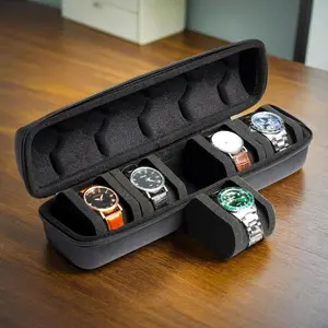 5-Slot Watch Travel Case - Hard Shell Watch Organizer Box with Cushion & Handle for Men & Women, Black Friday Deal: Watch Storage Cases, Christmas Gift for Watch Collectors