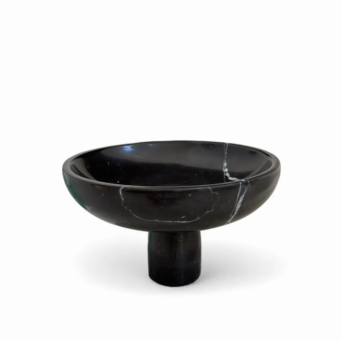 Marble Pedestal Bowl Solid Black Carrara Marble Fruit Bowl Serving Bowl Decorative Bowl