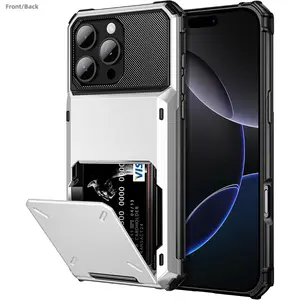 Phone Case with Card Holder, Dual Layer Shockproof Durable Smartphone Protective Case with Hidden Card Slot, Large Storage Phone Accessories for iPhone 16 Pro Max 15 Pro Max, Cover, Casing