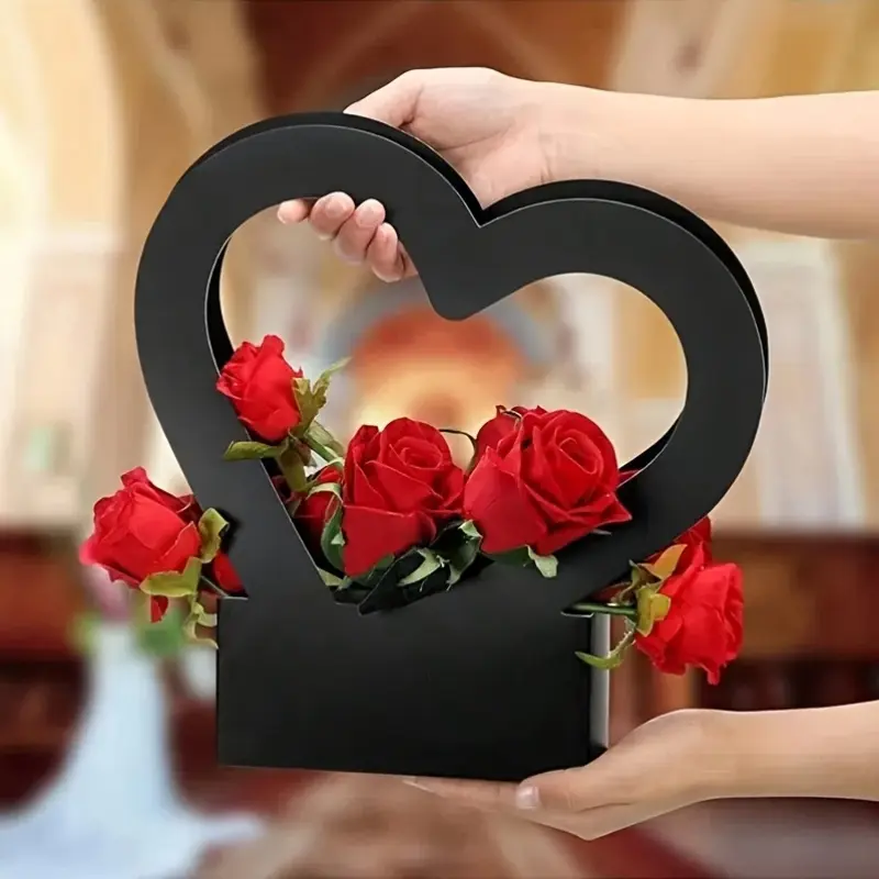 10 heart-shaped flower gift boxes with handles-elegant paper bouquet packaging, suitable for weddings, birthdays and Valentine's Day-very suitable for roses, carnations and small flowers, Gift Wrapping Supplies