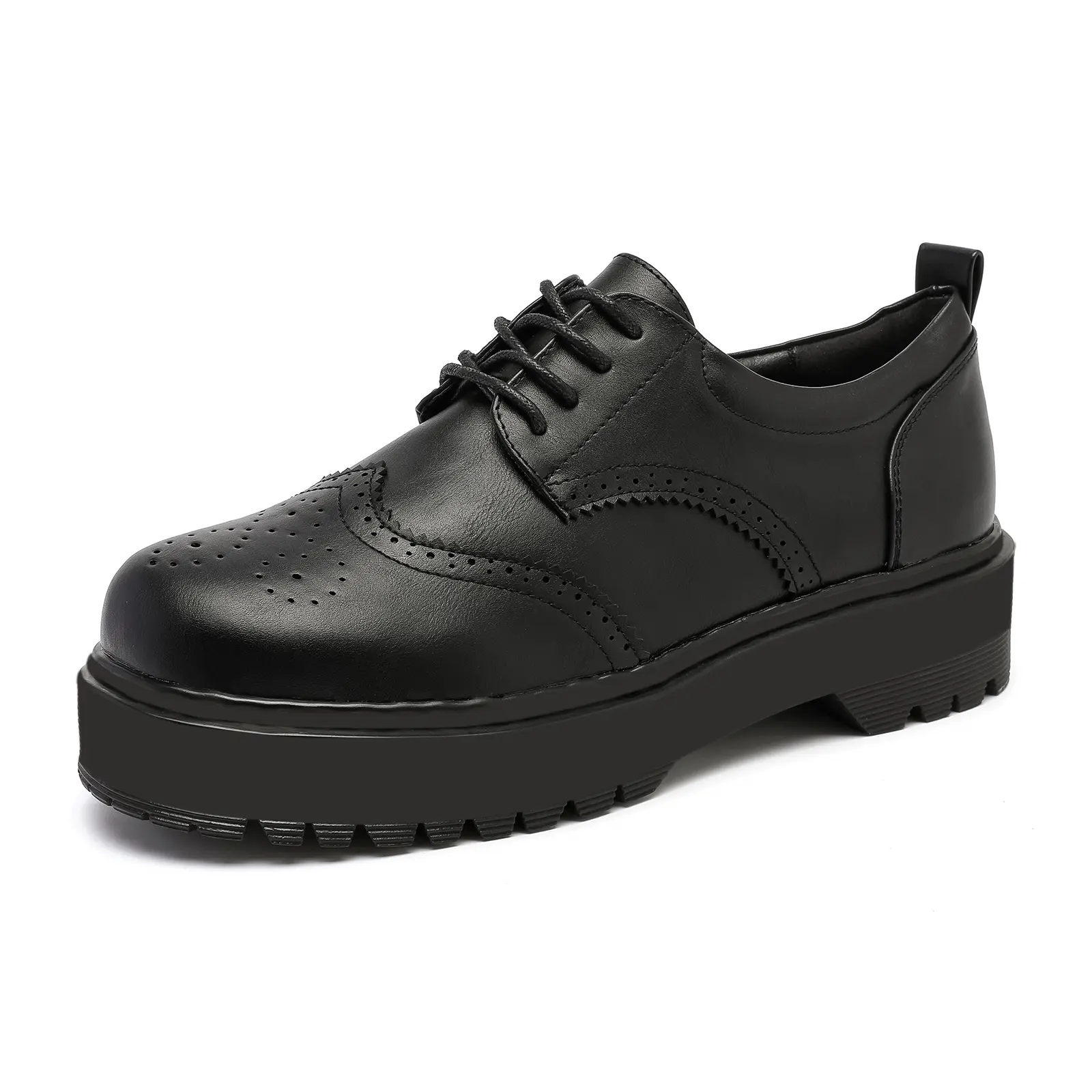 Womens Vintage Oxford Shoes,Lace up Casual Loafers for Women,Round Toe Low Heel Chunky Black Platform Oxfords,Brogues Dress