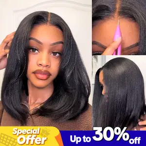【Upgraded】Nadula Yaki Straight Put On & Go Human Hair Glueless Wig With Drawstring Bob Style 13x4 7x5 Pre-Cut Lace & Natural Scalp Summervibes TikTokShopStockUp