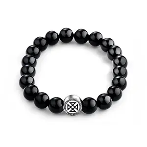 FANCIME ETERNITY Spiritual Beads Stretch Mens Sterling Silver Bracelet