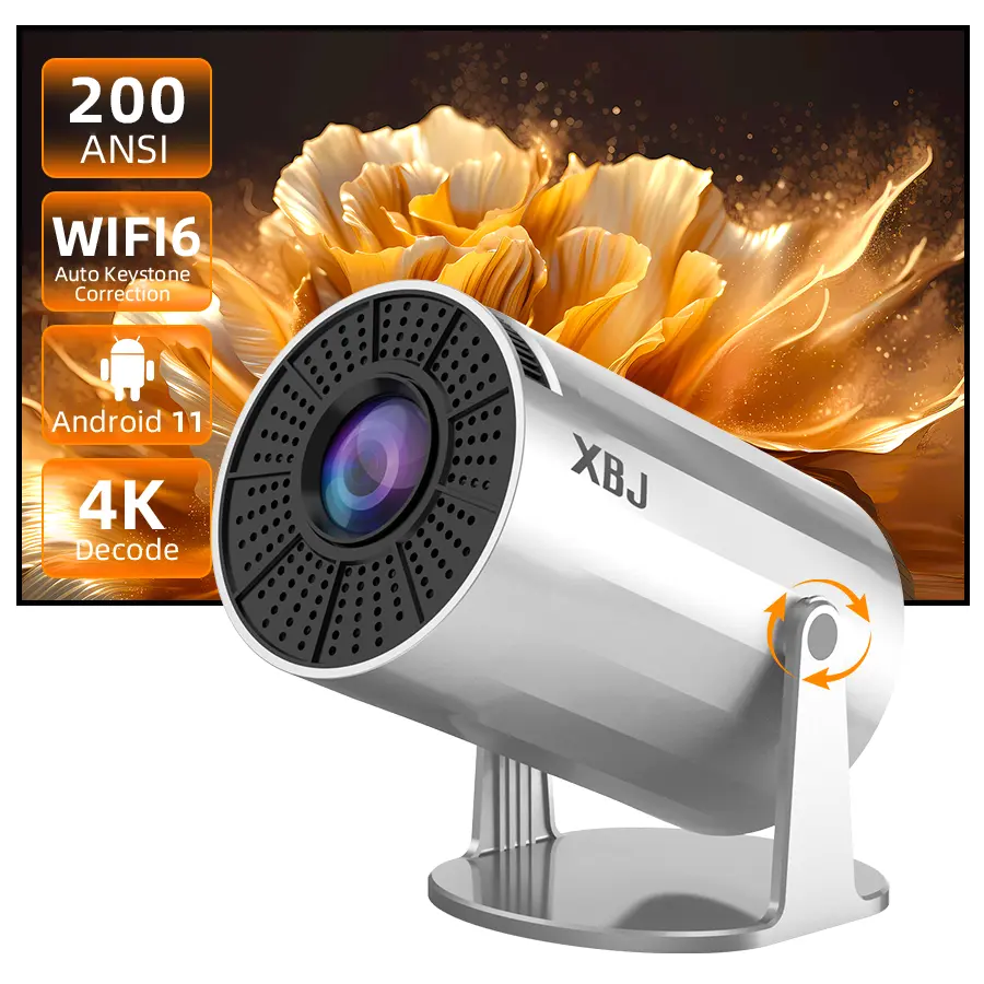 Mini Projector with WiFi & BT5.2 Support 1080P Outdoor Portable 270° Adjustable Stand for Home Use Android TV 11.0 Integrated Apps - Screen