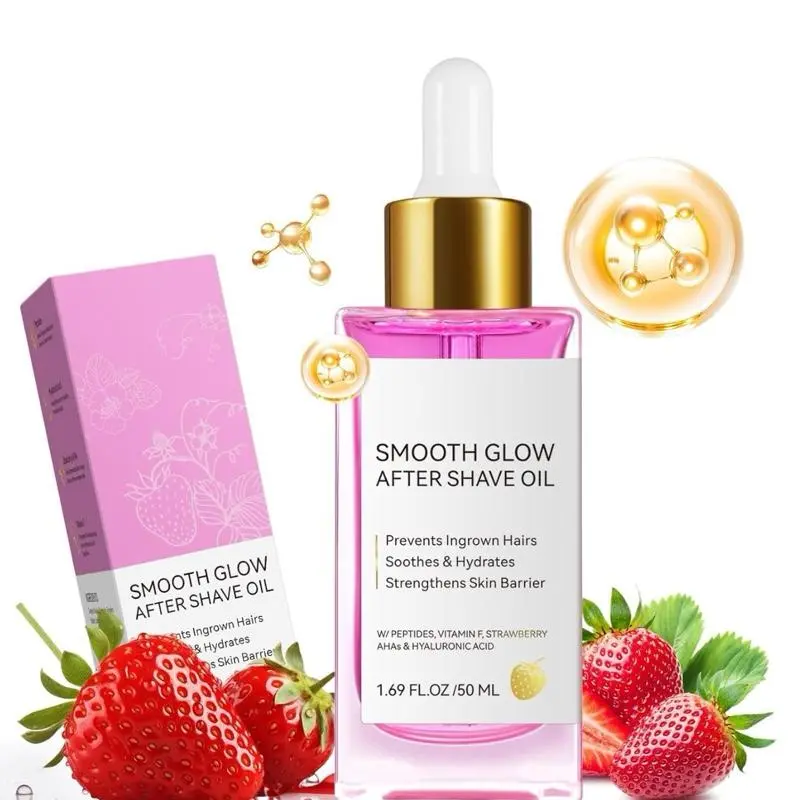 Women’s After Shave Oil 50ML, Strawberry Scented Shaving Care Oil with Hyaluronic Acid & Peptides, Skin Hydration & Post-Shave Care