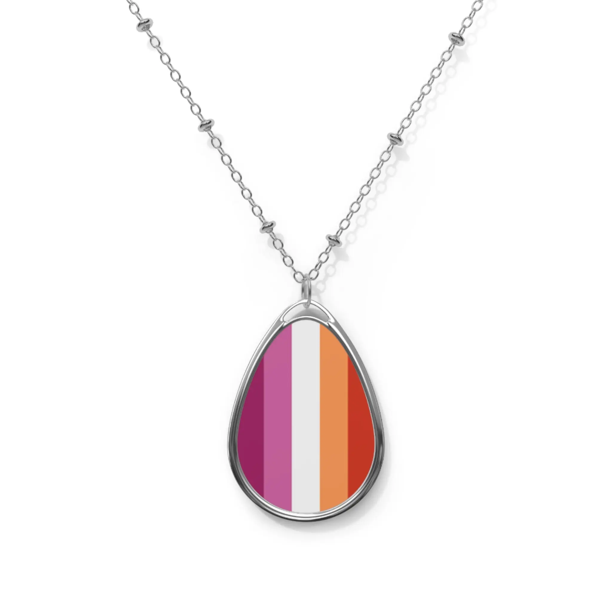 Lesbian Pride Oval Silver Pendant Necklace - Stylish Statement Piece for Inclusivity, Celebration, Pride Month, Dynamic Birthday Gifting, Statement Necklace, Oval Pendant