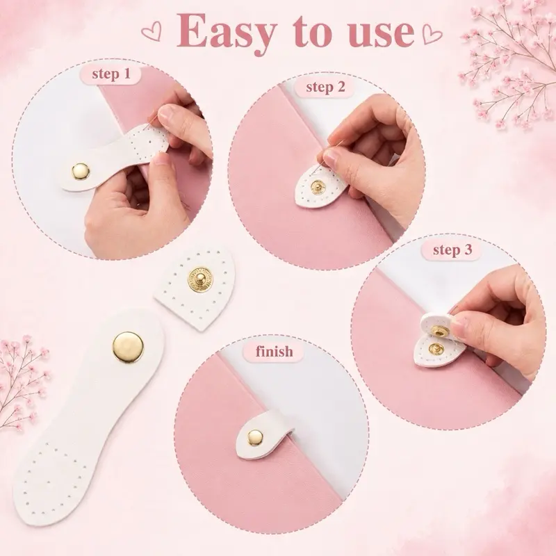 White Set of 8 Leather Snap Buckles Snap Button Closure, Sew On Leather Purse Closure Fasteners for Wallet Bags Tote Amazon's Choice