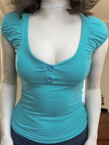 women's plain button tee, casual sweetheart neck short sleeve t-shirt for summer, women's top for daily wear