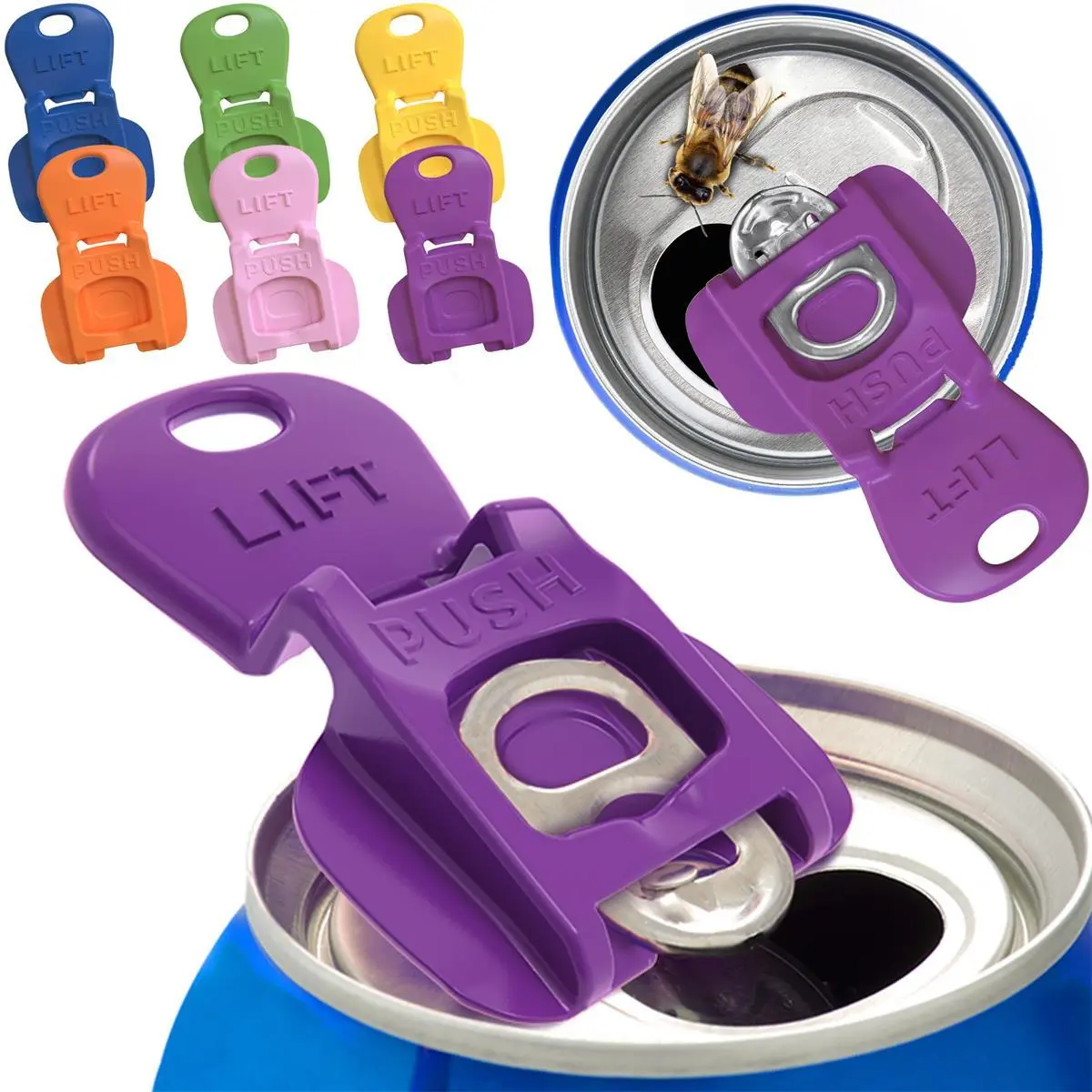 Complete Cover Easy-Tab Opener Beverage Barricade 2.0, 6 Counts Drink Can Protector Caps Lid for Soda, Beer and Cola, Shielding from Bugs, Bees and Dust at Parties, BBQs and the Beach, Portable Plastic Can Openers