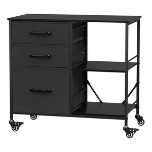3 Drawer File Cabinet with Wheels Rolling Printer Stand Open Storage Shelf Black,summerwins
