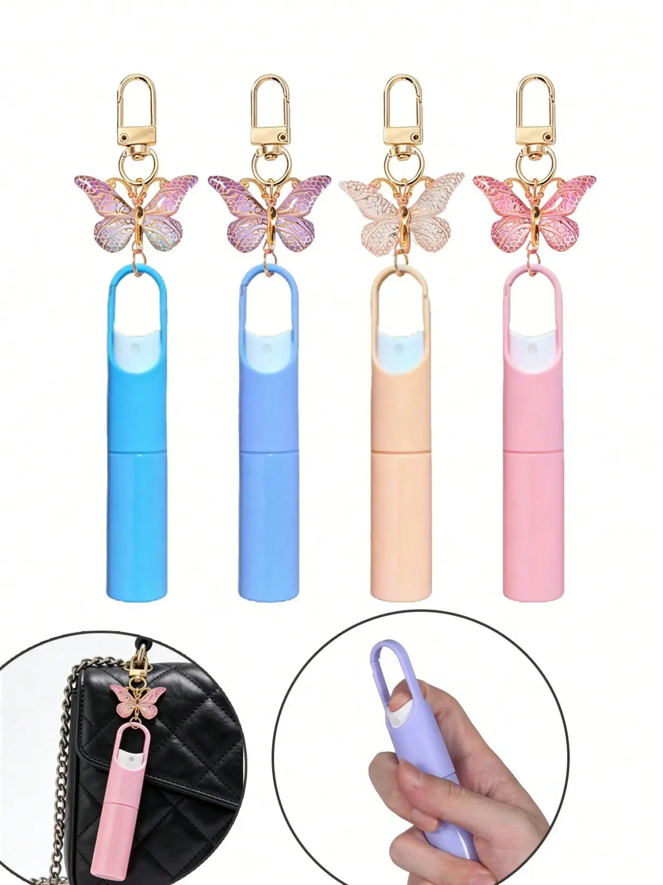 Perfume spray keychain, refillable travel perfume bottle, reusable travel perfume bottle with butterfly charm, portable spray bottle, refillable fragrance spray with butterfly keychain