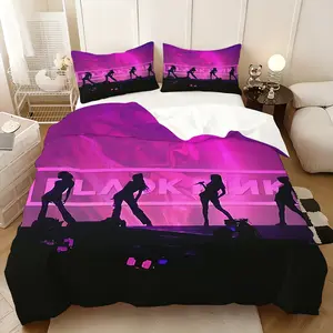 3Pcs,blackpinkofficial inspiration  three-piece bedding set, soft, comfortable and skin-friendly, universal in all seasons, bedding set, no pillow core, no quilt core, suitable for bedrooms, guest rooms - (1 quilt cover + 2 pillowcases)
