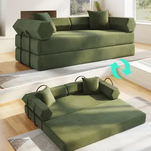 KELVISS 79" Cloud Couch Sofa Bed with Angled Armrests, Convertible Sleeper Sofa, Corduroy Futon Couch with 2 Headrest Pillows, Memory Sponge Support, Easy Setup for Small Spaces