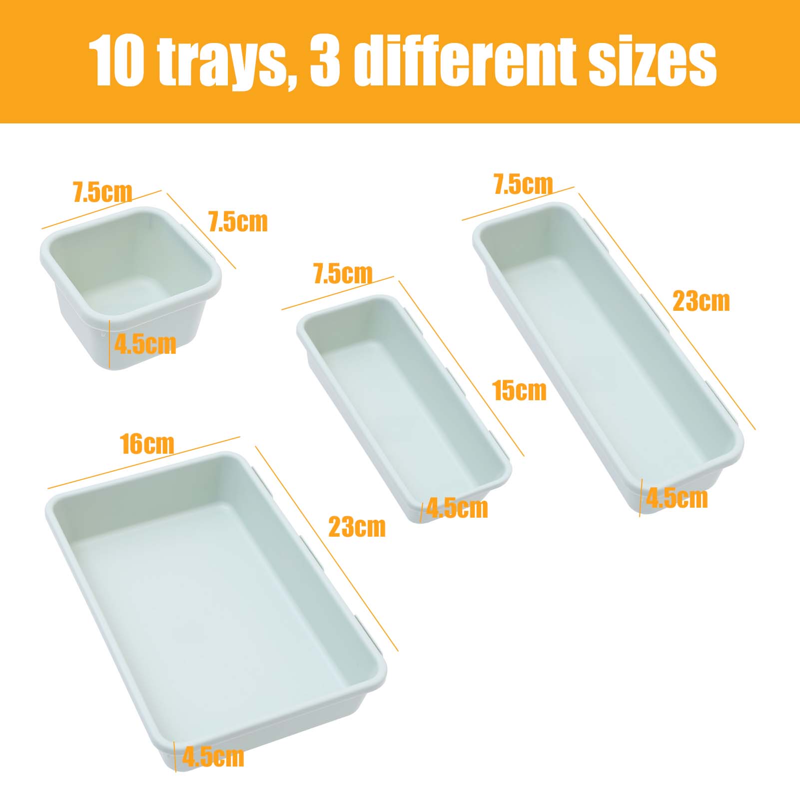 16-Piece Plastic Drawer Organizers Set 4 Sizes Versatile Storage Bins for Bathroom Kitchen Makeup Office Supplies Lightweight Sturdy Bakeware Ideal for Various Needs