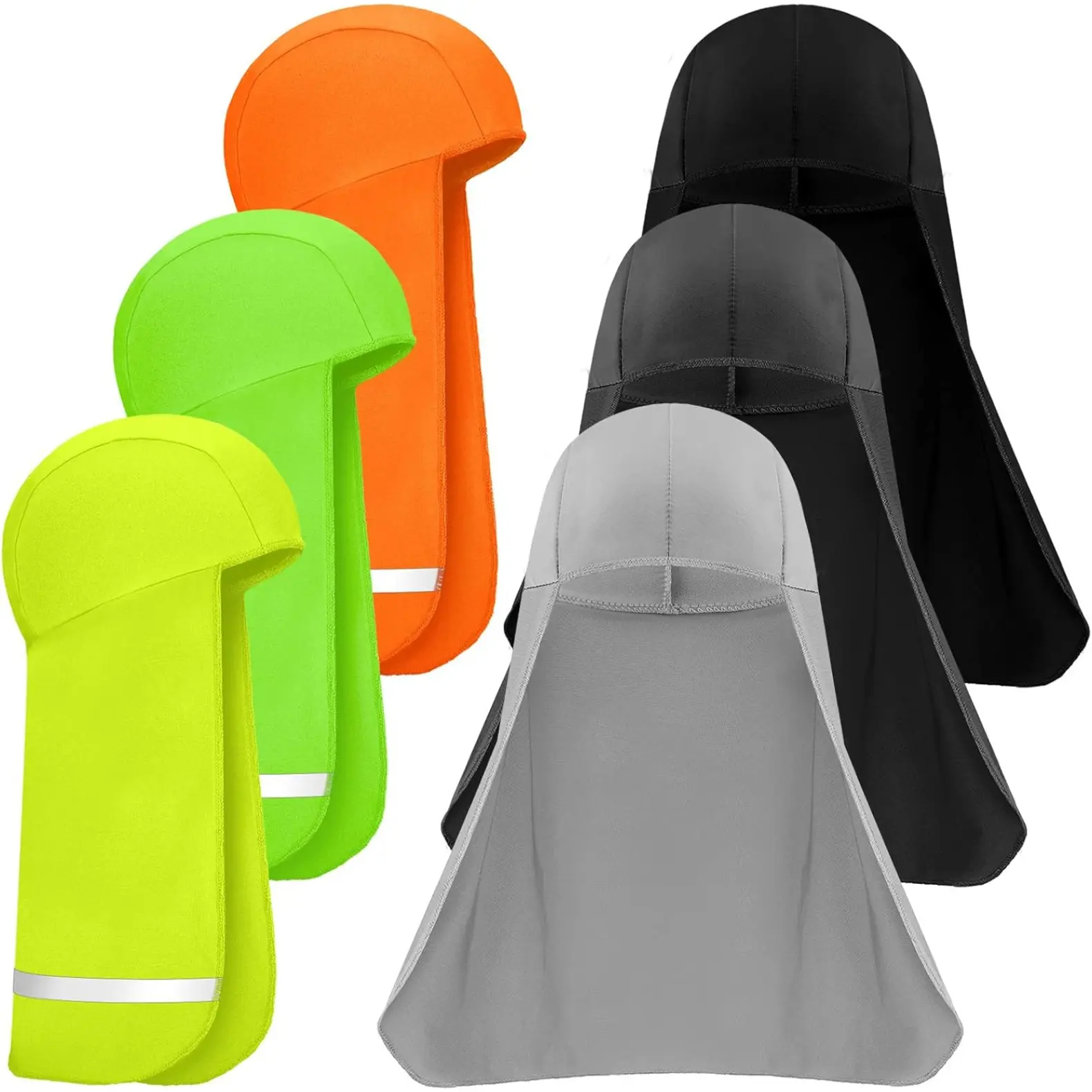6-Pack Polyester Skull Caps with Neck Cover for Adults, Breathable Moisture-Wicking Helmet Liner with Stretch Fit & Reflective Accents, Activity